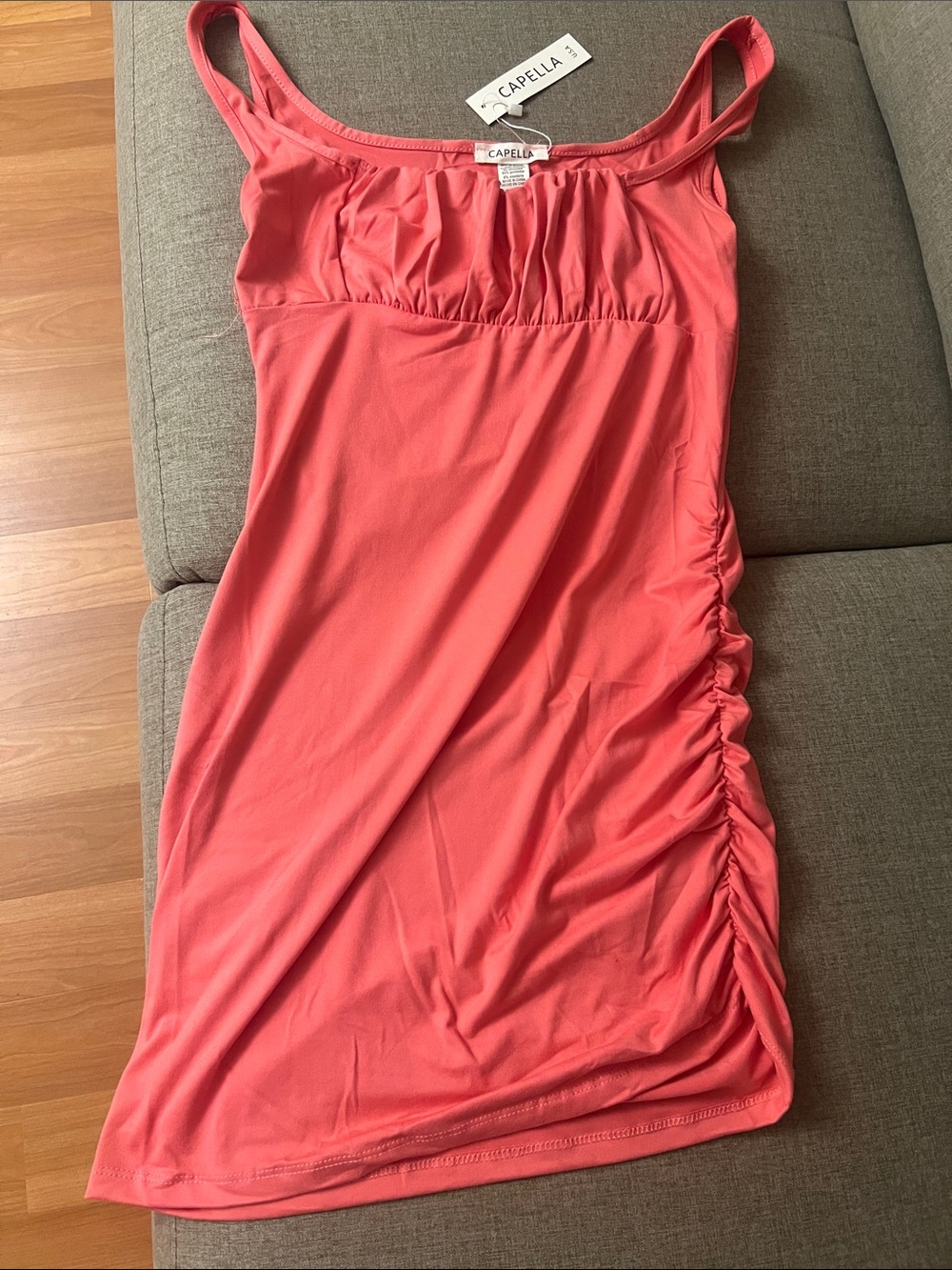 Coral Ruched Side Sleeveless Dress size medium